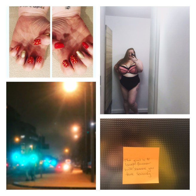 Nail art, lingerie selfie, #projectpostit and blurry lights