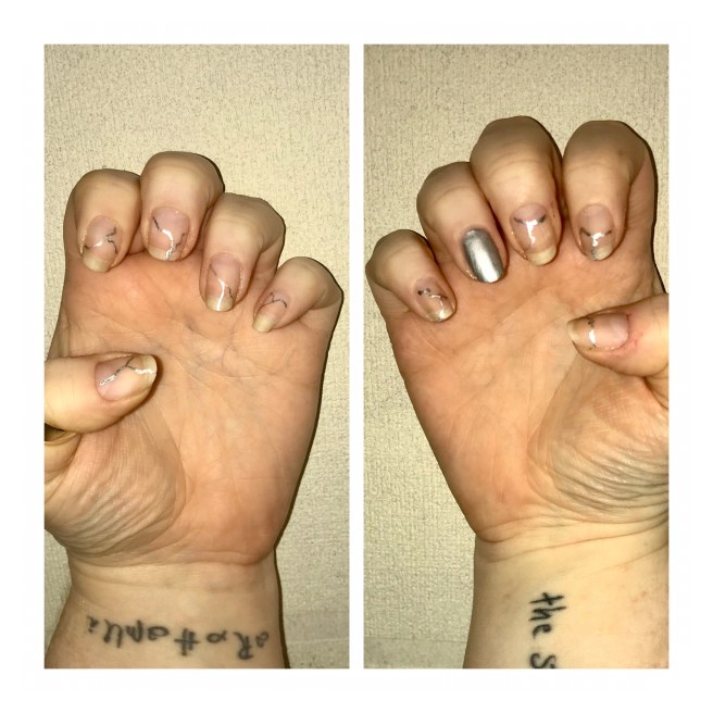 Silver crack nail art