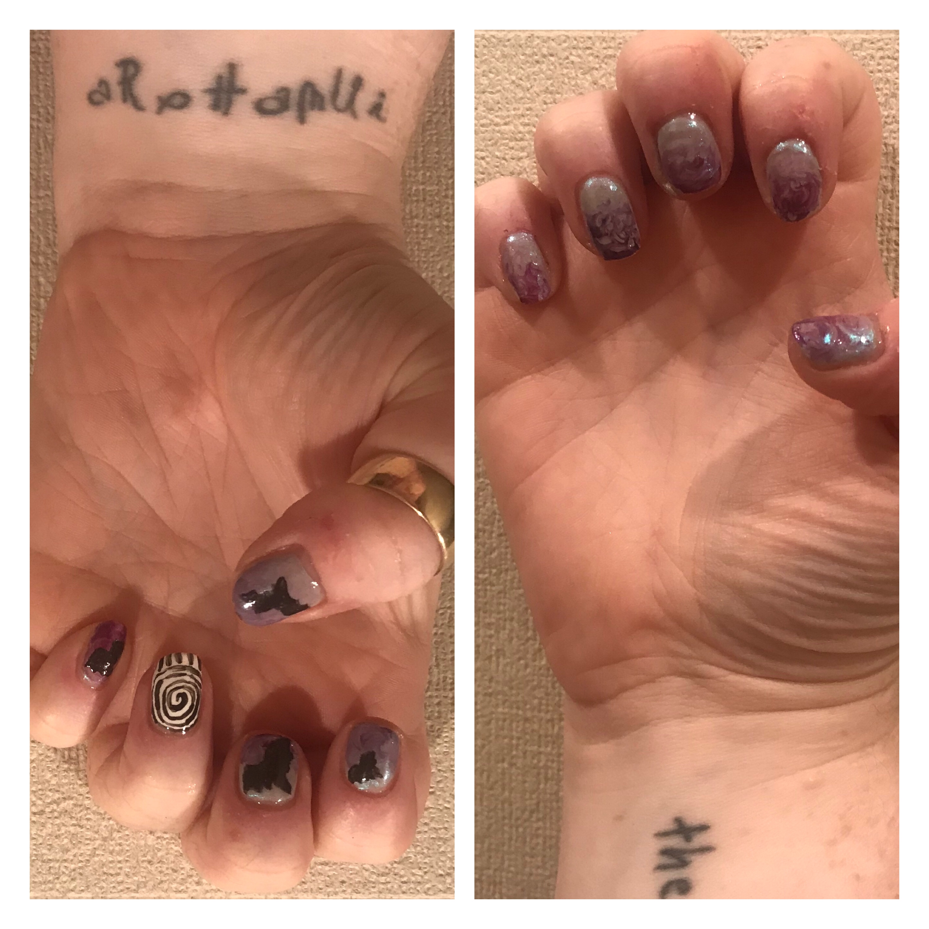 Spiral & bat nail art