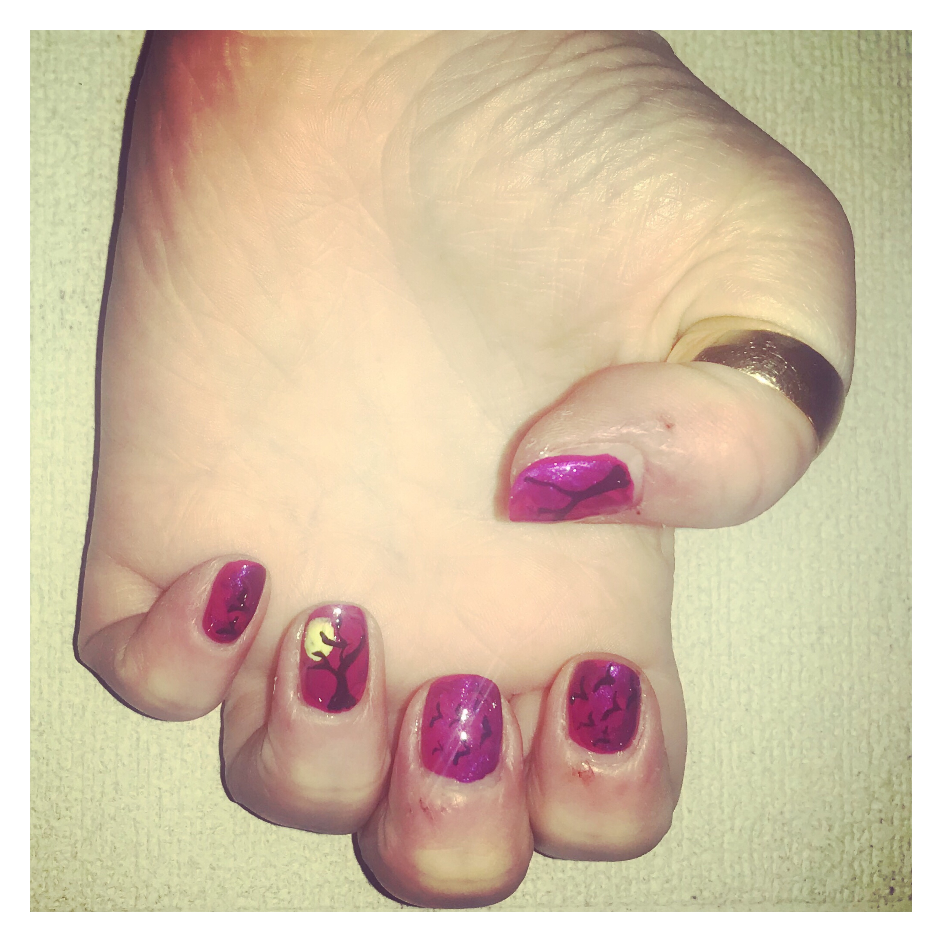 Moonlit spooky scene nail art