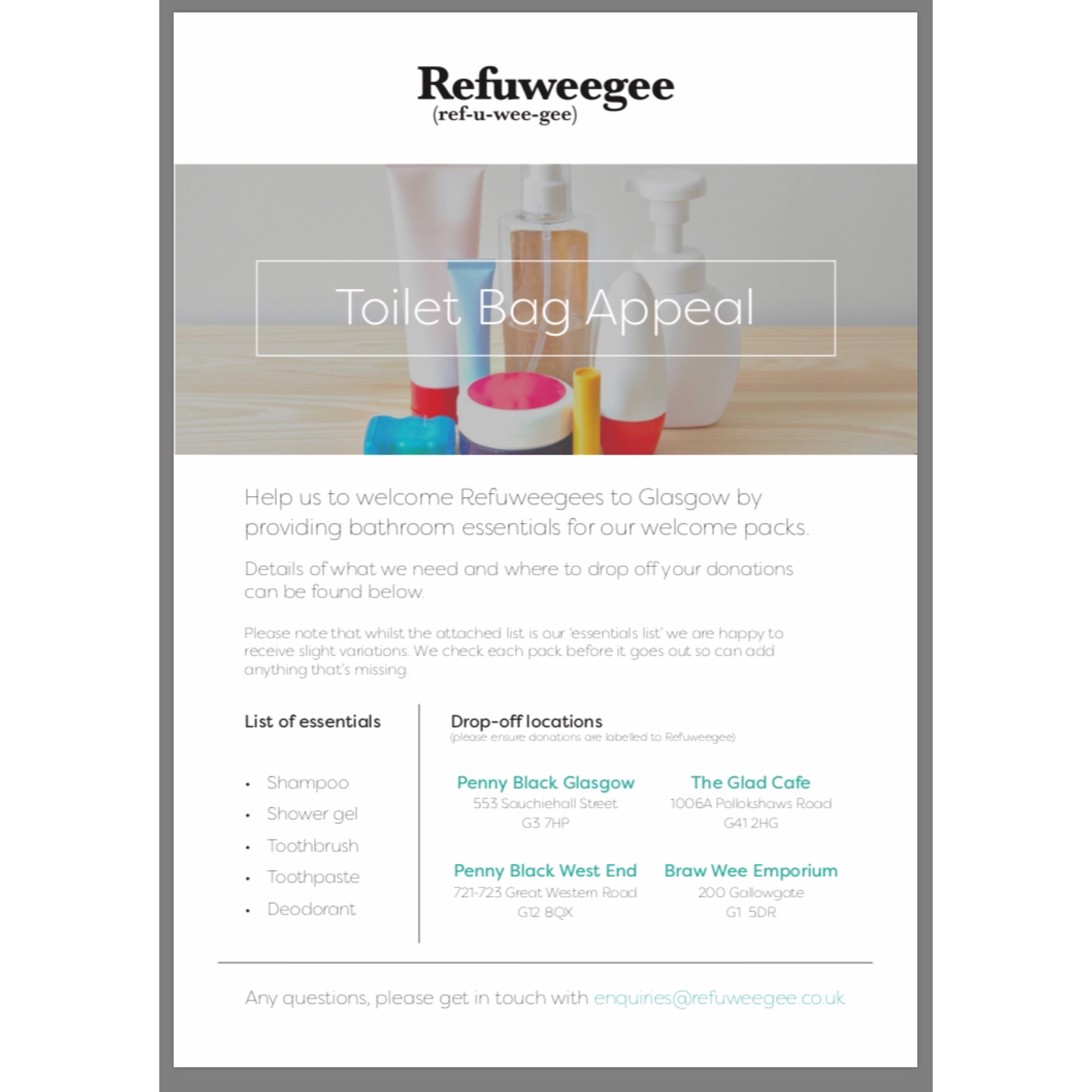 Refuweegee toilet bag appeal 