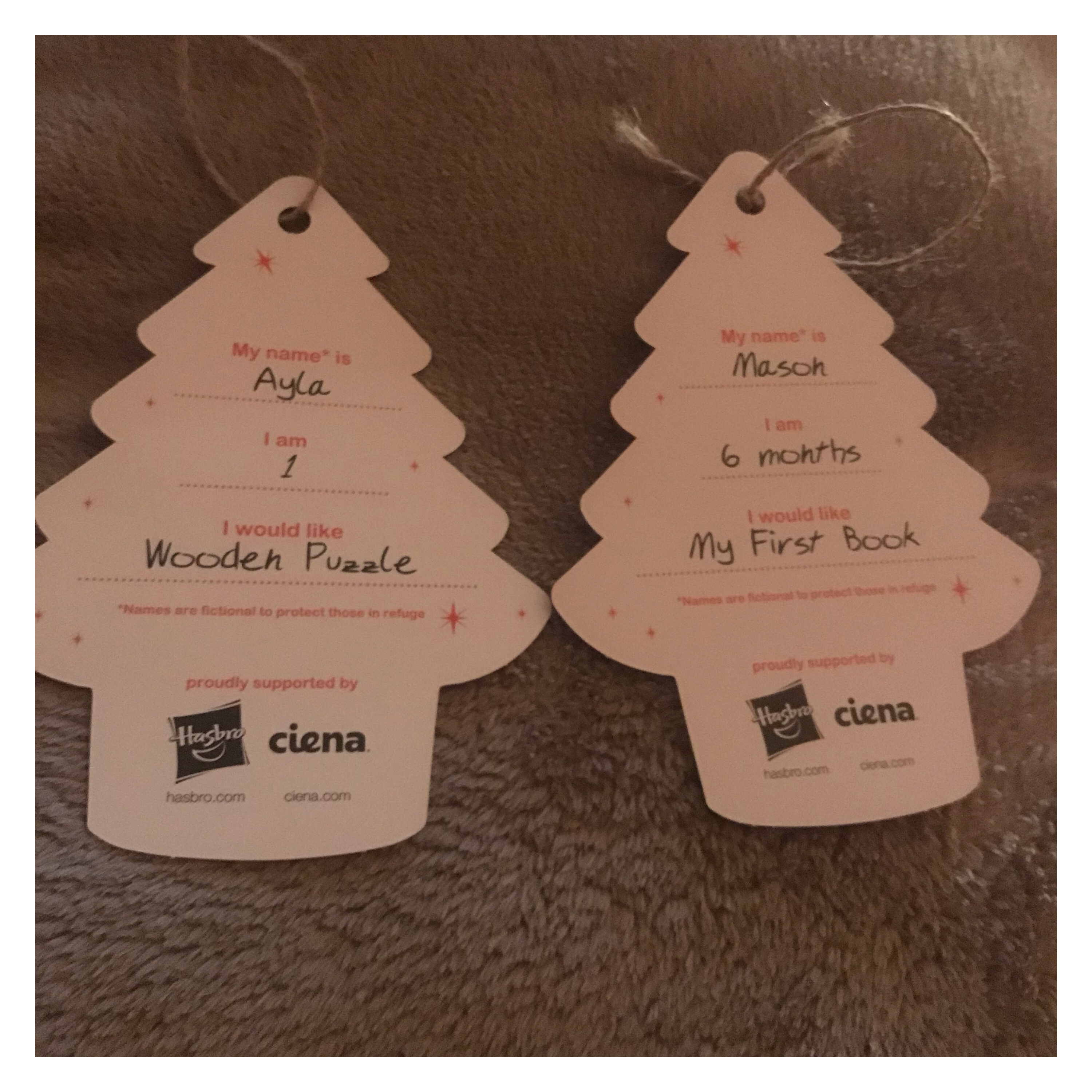 Gift tags with present requests 