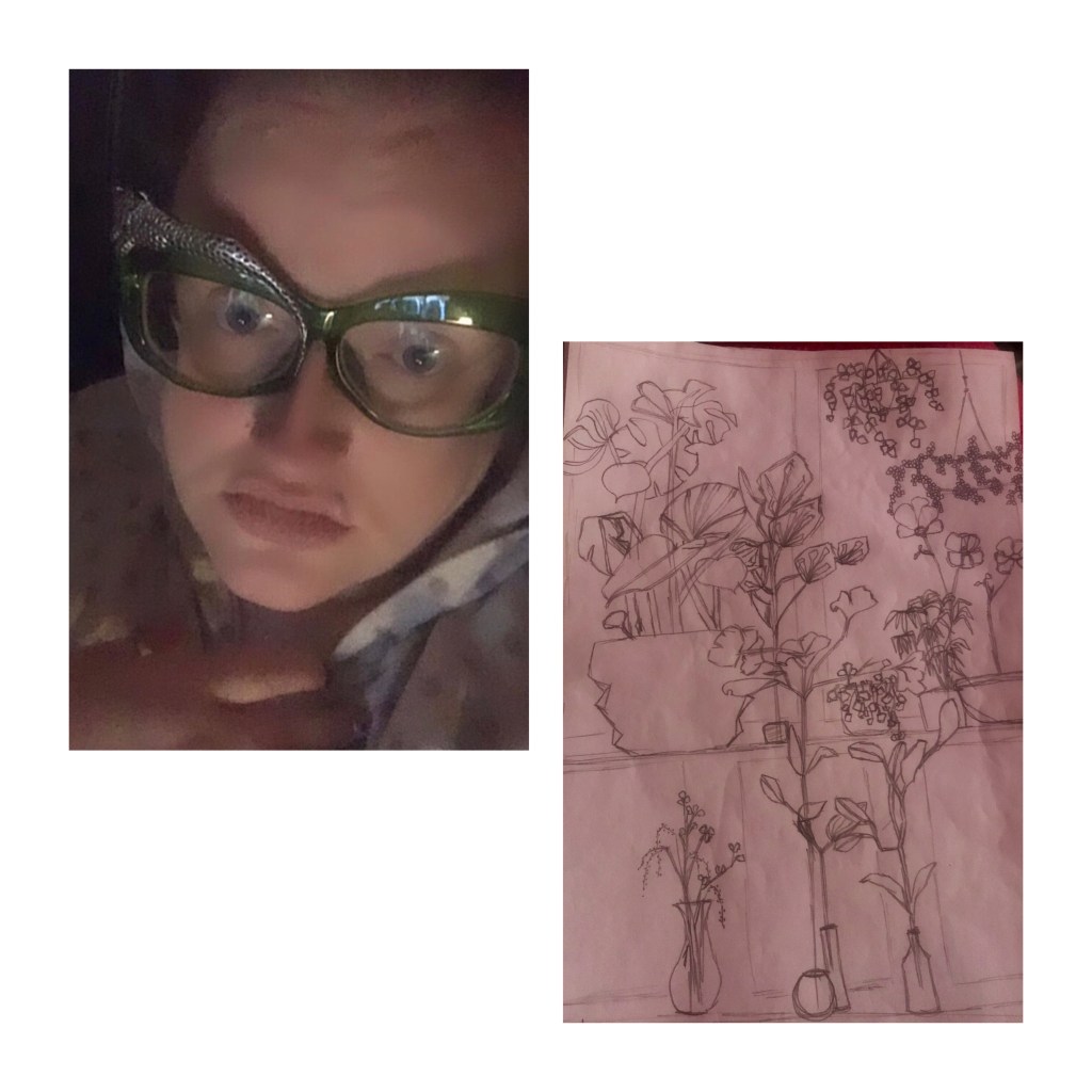 Pencil sketch of house plants 