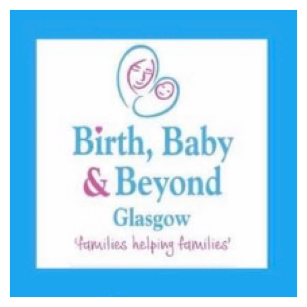 Birth baby and beyond logo  drawing of woman cradling a baby in blue back ground 