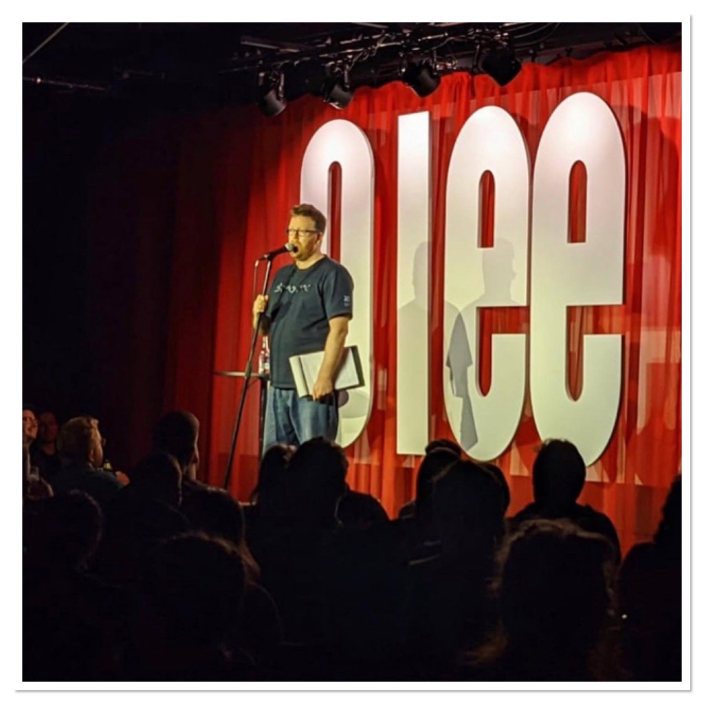 Frankie Boyle on stage at glee club 