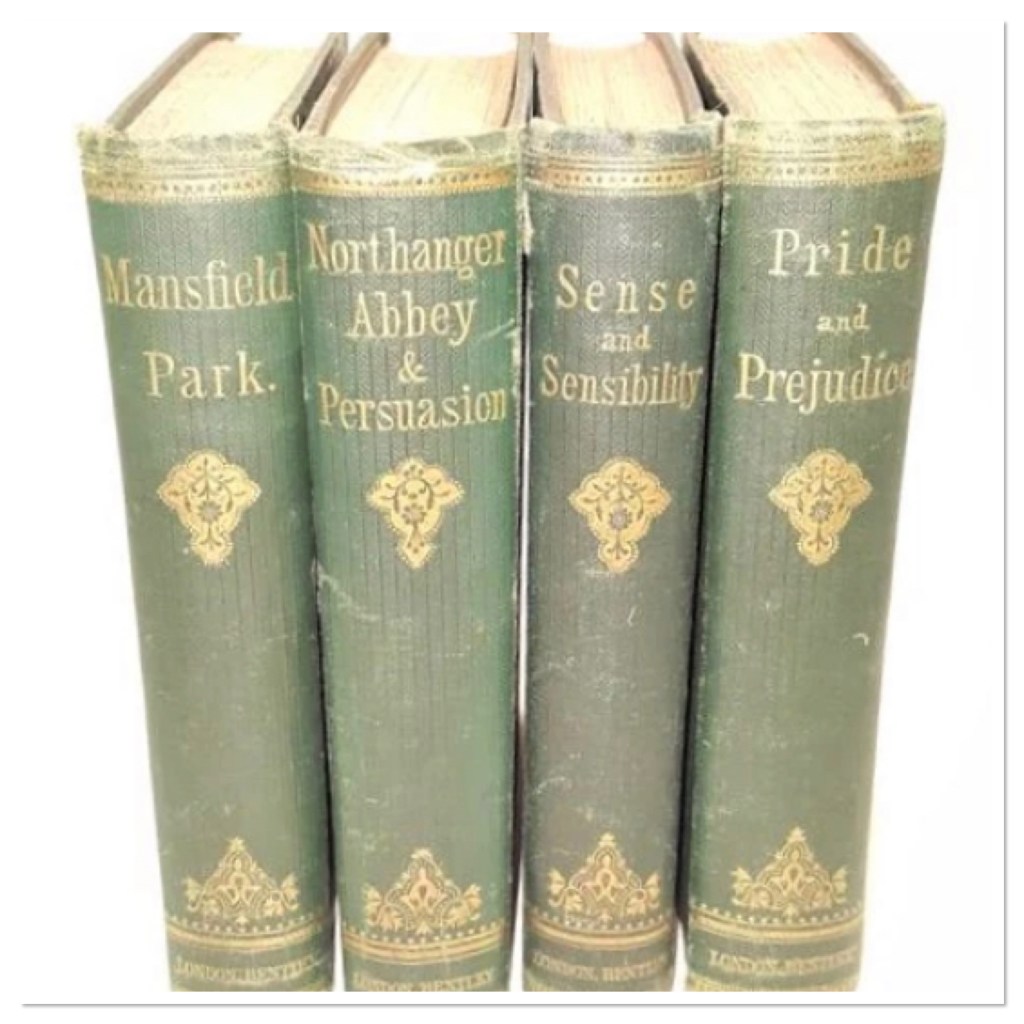 Antique green leather bound Jane Austen Novels 